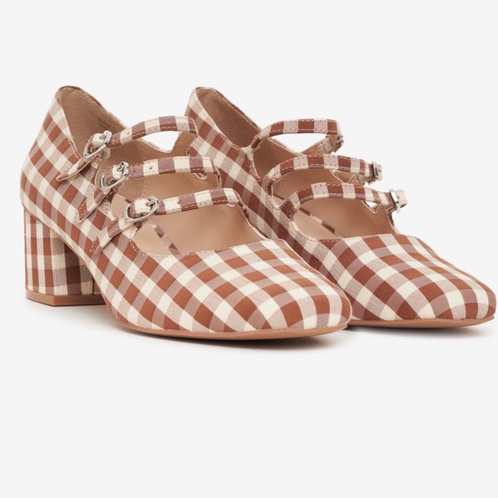 For Love & Lemons Jolie Heels – Brown Gingham – Size 39 / 8.5 Brand new with box